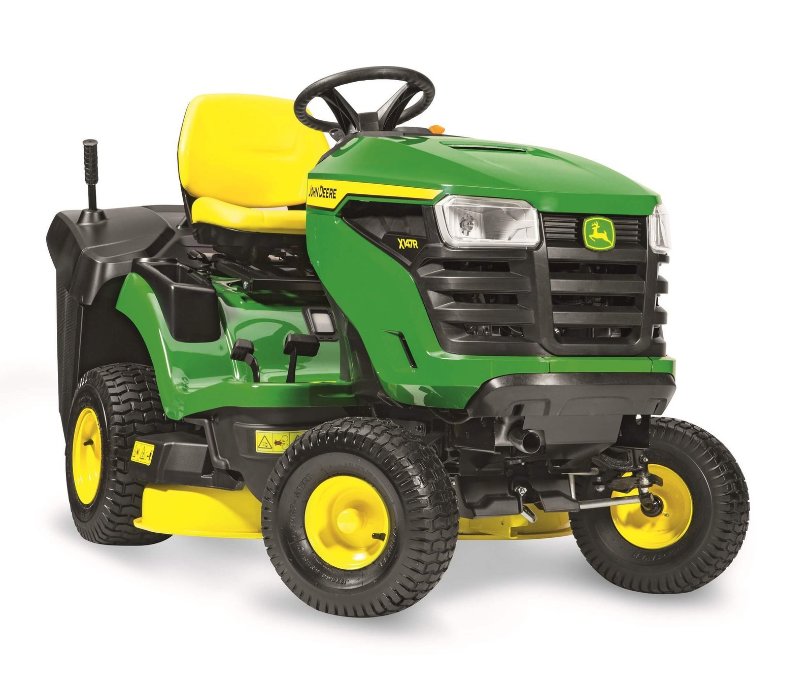 John Deere X147R Rasentraktor mit 300-Liter-Heckbehälter – Ansicht 1